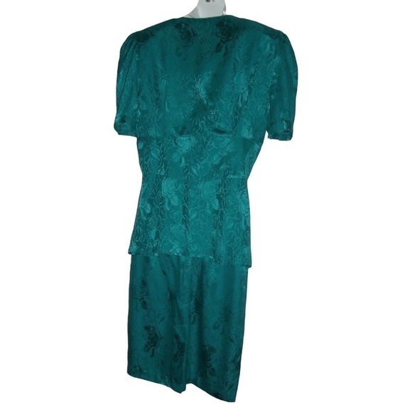 Vintage 80s Jonathan Martin Outfit Turquoise Silk Floral Skirt Suit Dynasty Plus - Picture 7 of 12